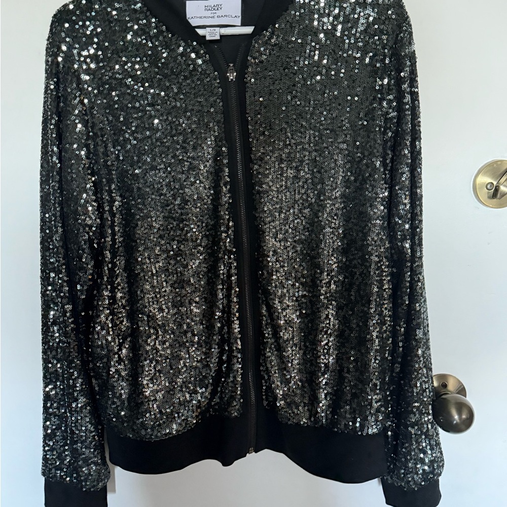 Katherine Barclay Black Sequin Bomber Jacket